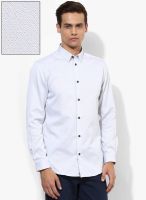 Jack & Jones Off White Printed Slim Fit Casual Shirt