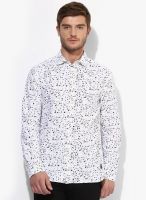 Jack & Jones White Printed Slim Fit Casual Shirt