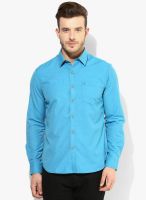 John Players Blue Solid Slim Fit Casual Shirt