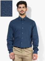 John Players Blue Printed Slim Fit Casual Shirt