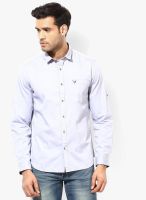 John Players Blue Solid Slim Fit Casual Shirt