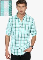 John Players Checks Green Blue Casual Shirt (Trim Fit)