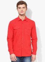 John Players Red Solid Casual Shirt