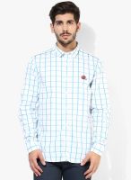John Players White Checked Slim Fit Casual Shirt