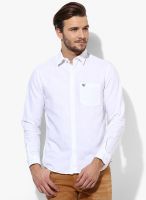 John Players White Solid Slim Fit Casual Shirt