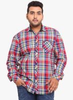 John Pride Red Checked Slim Fit Casual Shirt