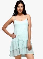 Loco En Cabeza Light Blue Colored Solid Shift Dress