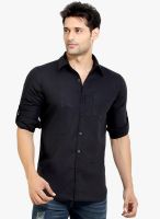 London Bee Black Solid Slim Fit Casual Shirt