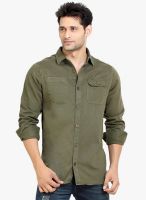 London Bee Olive Solid Slim Fit Casual Shirt