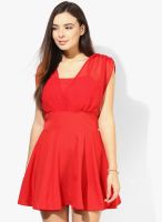 MEEE Red Colored Solid Skater Dress