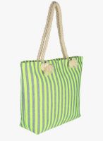 Miss Bennett London Green Stripe Pattern Beach Bag