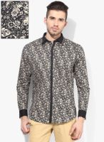 Monteil & Munero Black Printed Slim Fit Casual Shirt