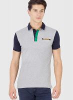 Mufti Grey Milange Solid Polo T-Shirts