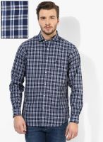 Nautica Navy Blue Checked Regular Fit Casual Shirt