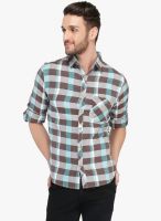 Nick & Jess Blue Checked Slim Fit Casual Shirt