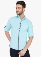 Nick & Jess Blue Solid Slim Fit Casual Shirt