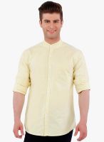 Nick & Jess Yellow Solid Slim Fit Casual Shirt