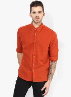 Numero Uno Orange Solid Slim Fit Casual Shirt