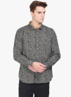 Orange Valley Black Printed Slim Fit Casual Shirt