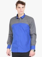 Orange Valley Blue Solid Slim Fit Casual Shirt