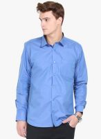 Orange Valley Blue Solid Slim Fit Casual Shirt