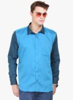 Orange Valley Blue Solid Slim Fit Casual Shirt