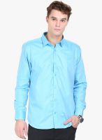 Orange Valley Blue Solid Slim Fit Casual Shirt