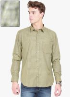 Orange Valley Green Checked Slim Fit Casual Shirt