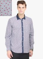 Orange Valley Grey Printedslim Fit Casual Shirt