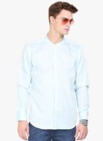 Orange Valley Light Blue Solid Slim Fit Casual Shirt