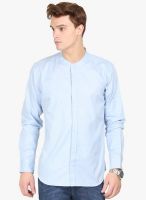 Orange Valley Light Blue Solid Slim Fit Casual Shirt