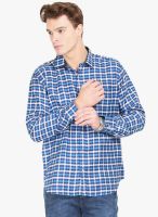 Orange Valley Navy Blue Checked Slim Fit Casual Shirt