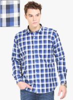 Orange Valley Navy Blue Checked Slim Fit Casual Shirt