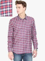 Orange Valley Red Checked Slim Fit Casual Shirt