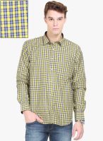 Orange Valley Yellow Checked Slim Fit Casual Shirt