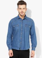 Pepe Jeans Blue Solid Slim Fit Casual Shirt