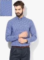 Peter England Blue Checked Slim Fit Casual Shirt