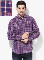 Peter England Blue Checked Slim Fit Casual Shirt