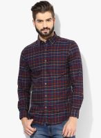 Peter England Maroon Checked Slim Fit Casual Shirt