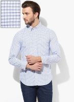 Peter England White Checked Slim Fit Casual Shirt
