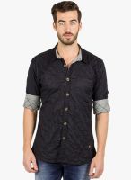 R&C Black Solid Slim Fit Casual Shirt