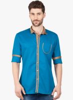 R&C Blue Solid Slim Fit Casual Shirt