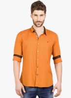 R&C Orange Solid Slim Fit Casual Shirt