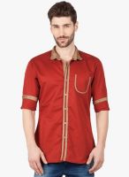 R&C Rust Solid Slim Fit Casual Shirt