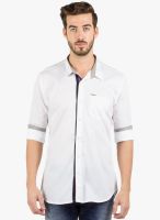 R&C White Solid Slim Fit Casual Shirt