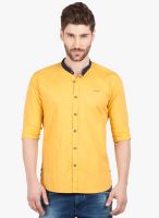 R&C Yellow Solid Slim Fit Casual Shirt