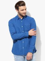 Selected Blue Solid Slim Fit Casual Shirt