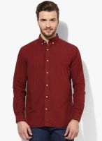 Selected Maroon Solid Slim Fit Casual Shirt
