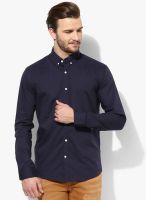 Selected Navy Blue Solid Slim Fit Casual Shirt