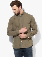 Selected Olive Solid Slim Fit Casual Shirt